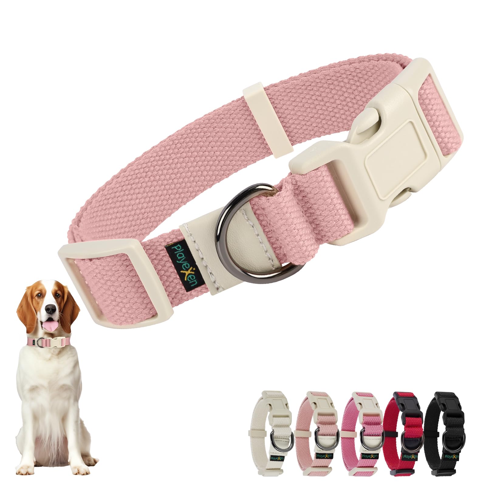 Collar Perro Mediano Collares para Perros de Algodón Cómodos con Etiqueta Removible Dog Collar para Perros Pequeños Medianos Grandes Resistente y Ajustables 25-50/2,5cm (M) Rosa Pálido