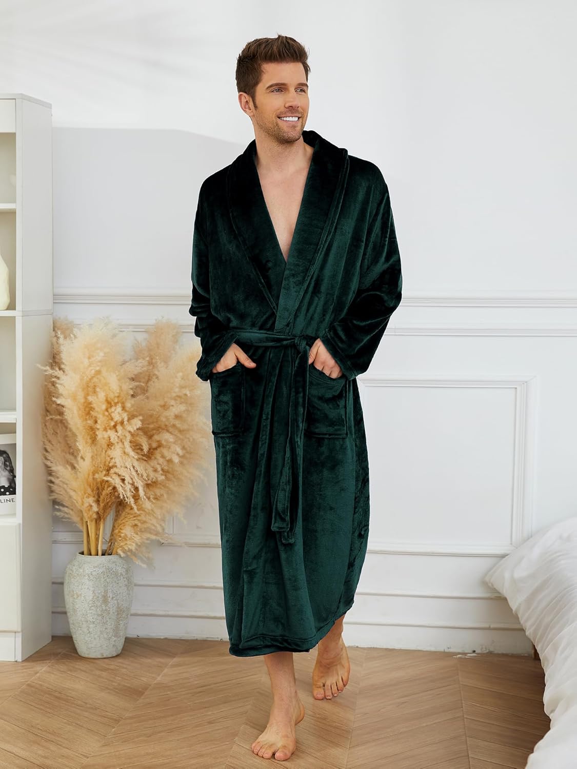 U2SKIIN Mens Fleece Robe Plush Collar Shawl Bathrobe - Image 5