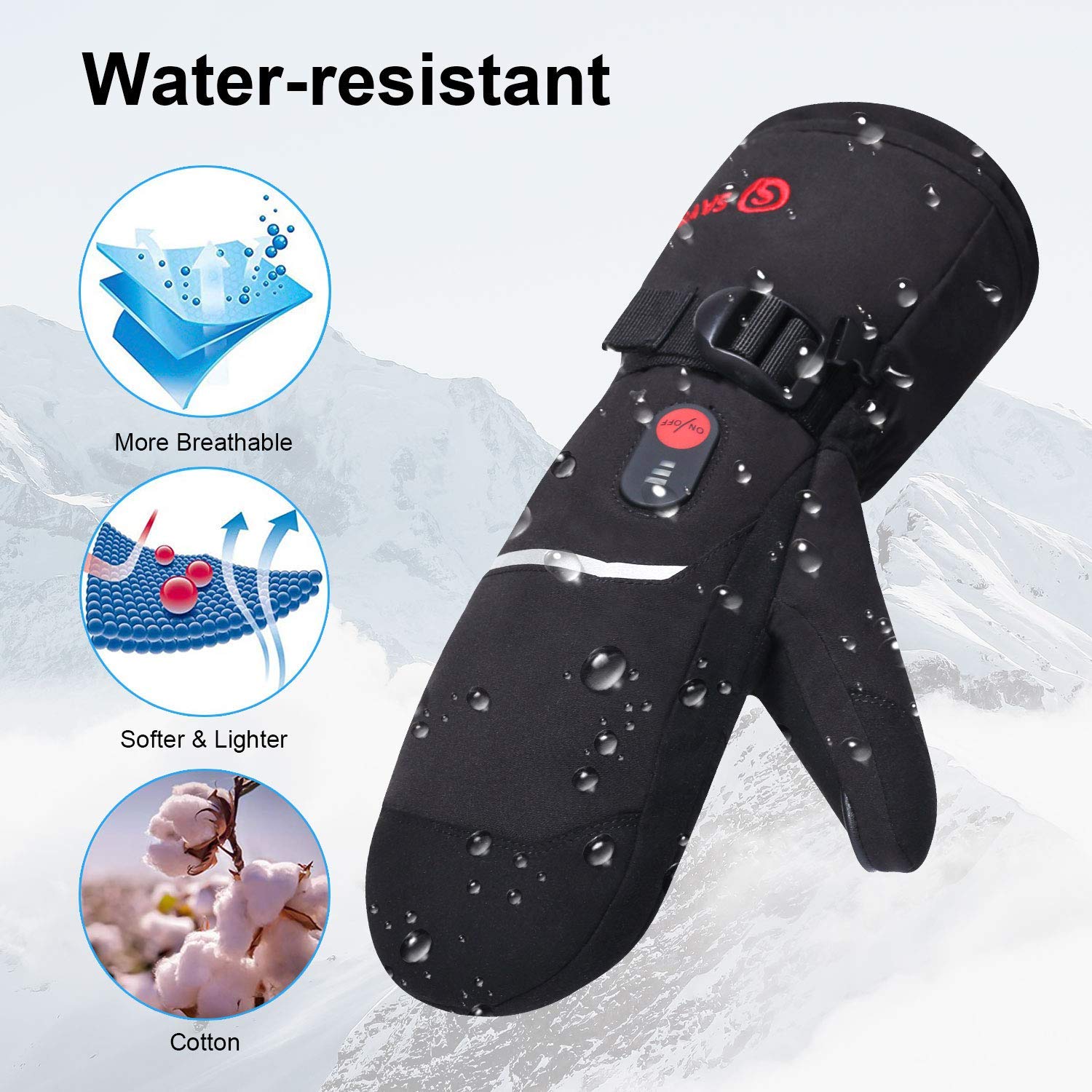 SAVIOR HEAT Heated Mittens Gloves for Men Women, Palm & Handback Heated Rechargeable Electric Ski Snow Mitts with 7.4V 2200mAh Battery for Winter Skating Camping Hunting Hiking Running