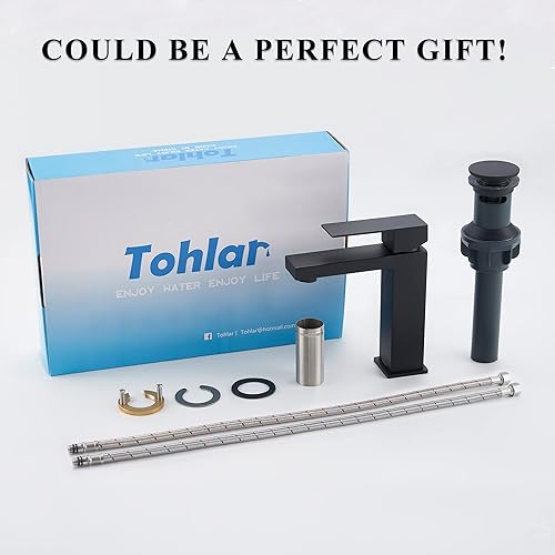 Miniatura 6 de Tohlar Grifo de baño negro, grifos de baño para fregadero de 1 agujero, grifo de baño negro mate de un solo agujero, grifo de tocador moderno de una