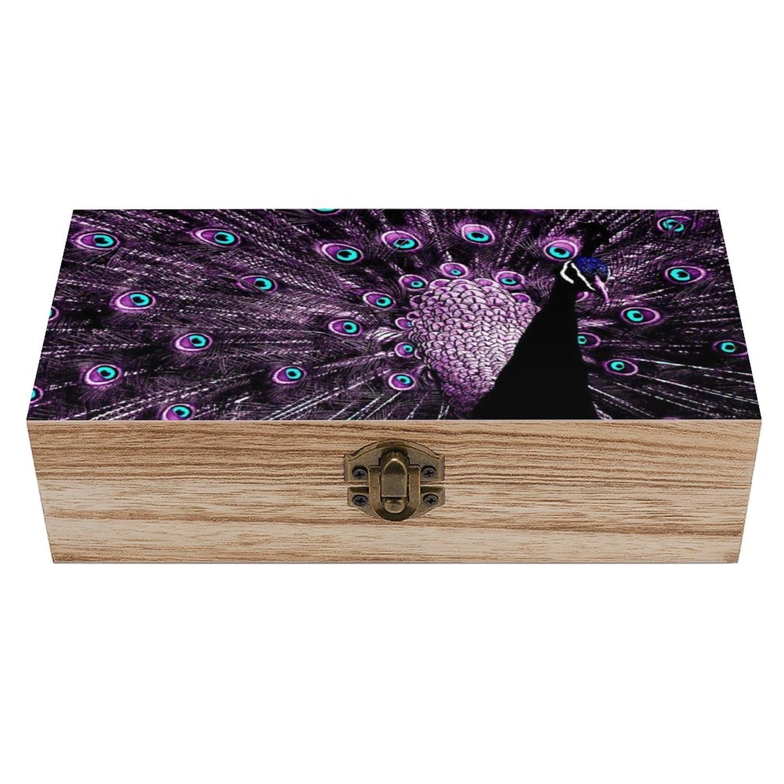 asbwuo Purple Peacock Wood Keepsake Box Wooden Box with Hinged Lid