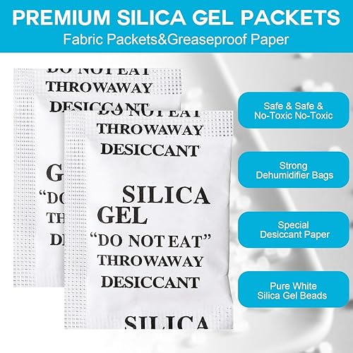 Miniatura 4 de Paquete de 1000 unidades de 0.07 oz de gel de sílice paquetes desecantes para almacenamiento absorbentes de humedad, gel de sílice antihumedad