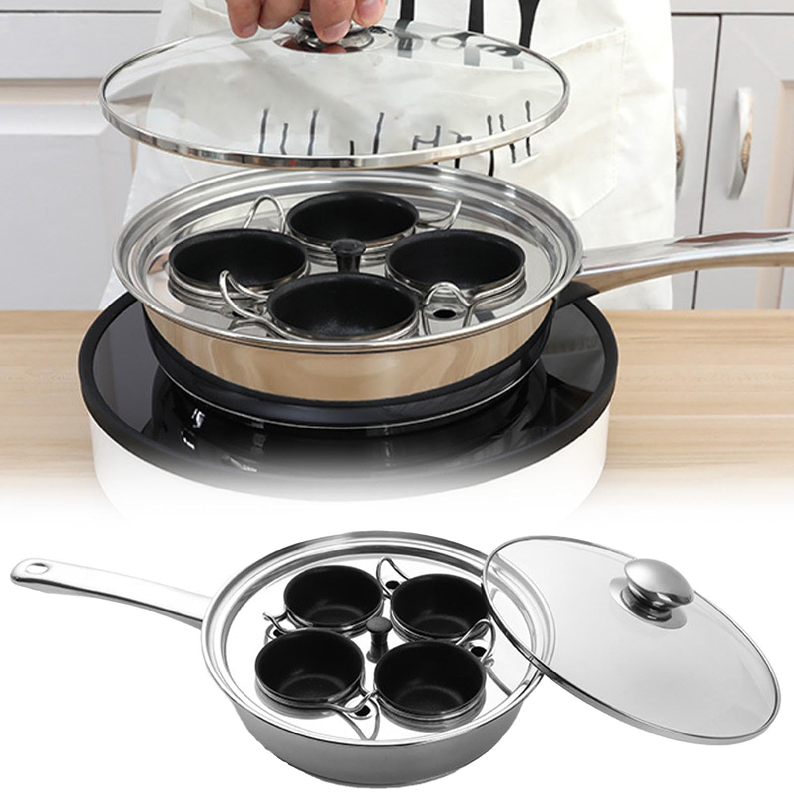 Cacerola para huevos escalfados,Olla para huevos cocidos | Sartén para carne con caldera de huevos - Sartén 2 en 1, olla para huevos escalfados para desayuno, brunch, almuerzo y cena