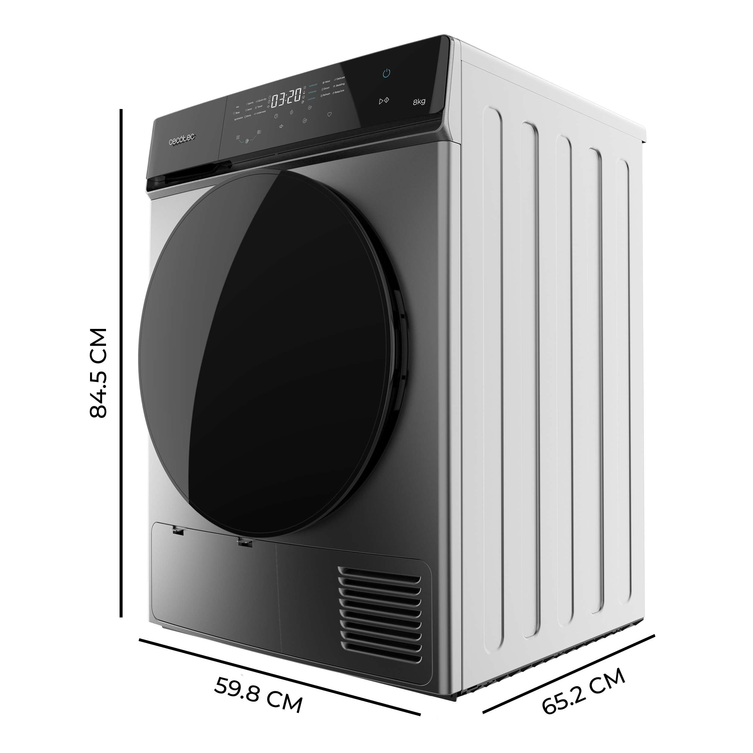 Cecotec Sèche-linge Avec Pompe À Chaleur Bolero DressCode Dry 8400 Steel A+++. Sèche-linge 9 kg Pompe à Chaleur, classe A+++, Full Touch, Repassage Facile, 15 Programmes, Tambour En Acier Inoxydable