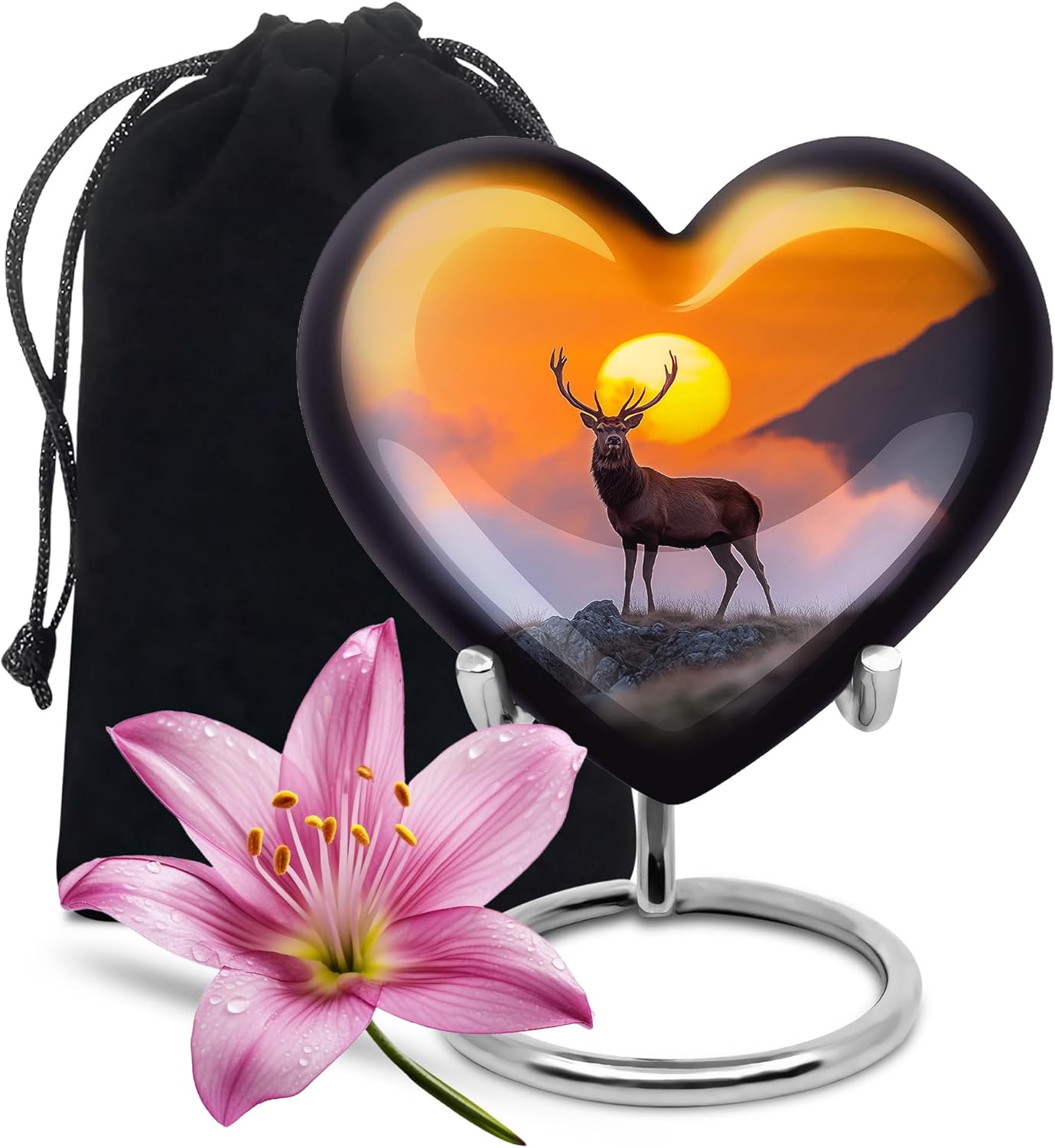 Deer Heart Urns for Human Ashes, Cremation Urn for Ashes, Decorative for Burial & Funeral, Memorial Gift for Sister & Brother, Orange, Medium, 6 Inch