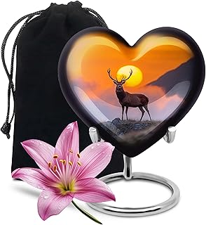 Deer Heart Urns for Human Ashes, Cremation Urn for Ashes, Decorative for Burial & Funeral, Memorial Gift for Sister & Brother, Orange, Medium, 6 Inch