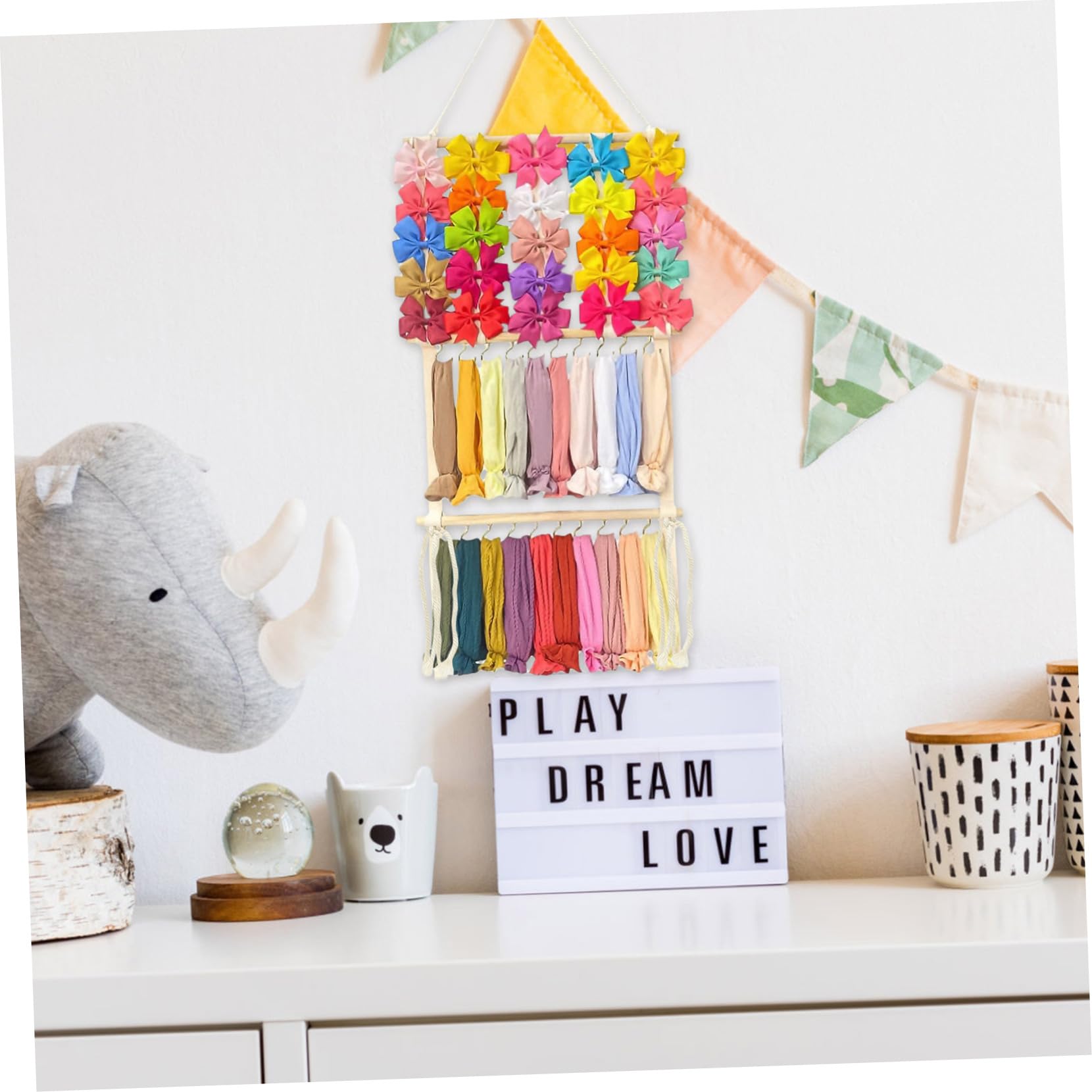 wystrój boho nakrycia głowy scrunchie uchwyt organizator wieszak na włosy stojak dekoracje ścienne lina bawełniana opaska do włosów organizer dla dziewczynek biżuteria dziecięca muszka instrukcja deko