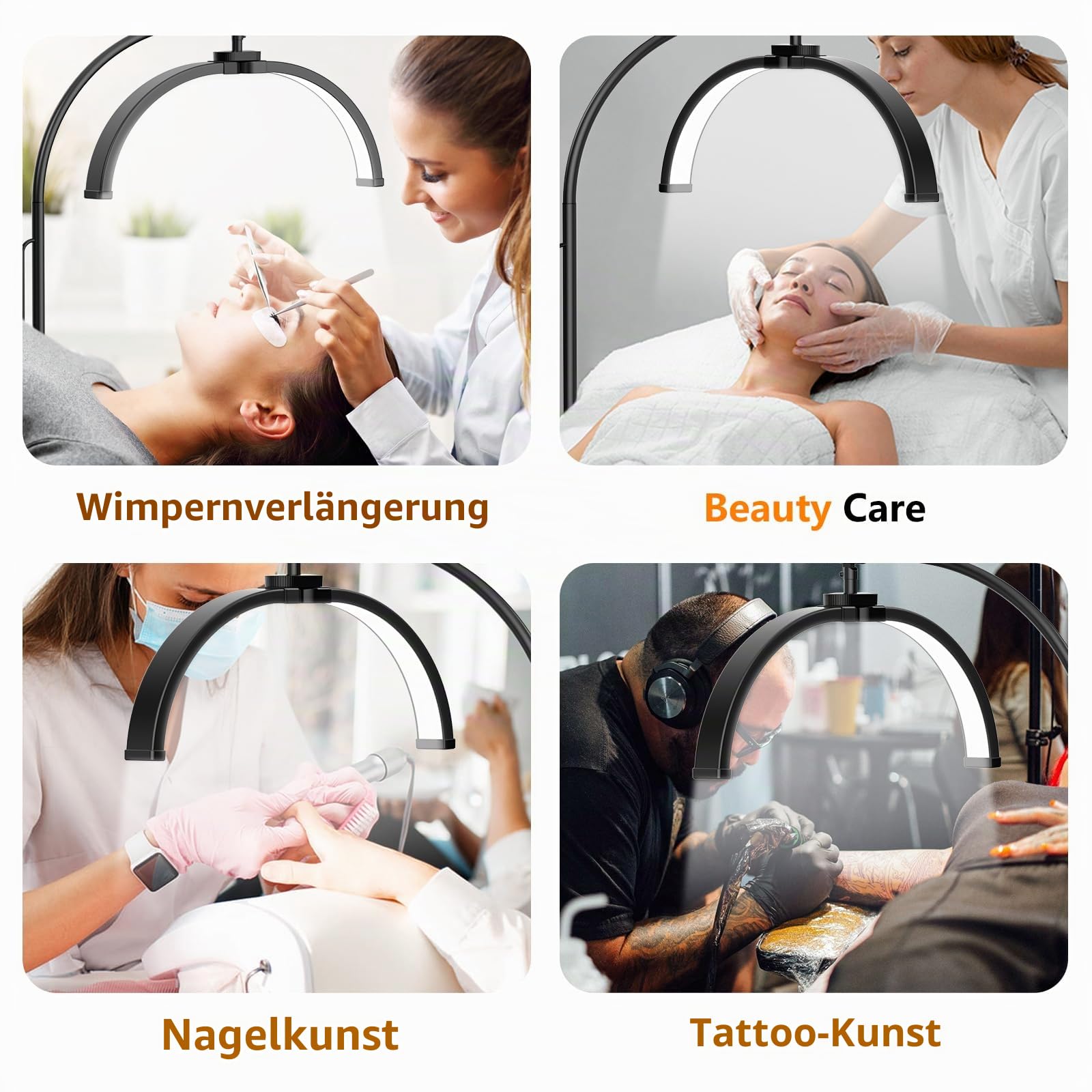 Halbmond Lampe Stehlampe LED, Wimpern Lampe für Wimpernverlängerungen mit Telefonhalterung & Fernbedienung, Dimmbar Faltbare Nagellampe für Beauty, Tattoo, Kosmetik – Schwarz2
