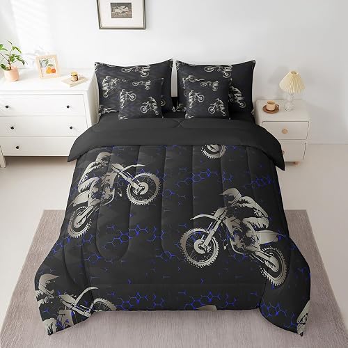 jejeloiu Dirt Bike Comforter Set Twin Size for Boys Girls Teens 7 Pieces