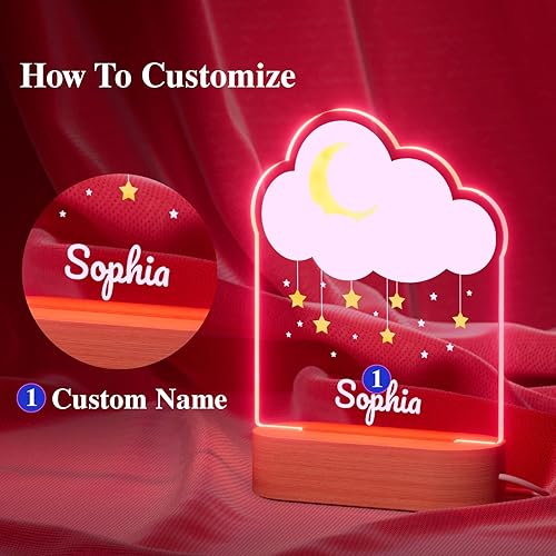 Miniatura 4 de ALBK Luz nocturna personalizada para niños, luz nocturna con nombre personalizado con nube y luna, regalos personalizados para decoración de
