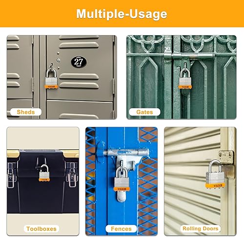 Miniatura 6 de 4 candados laminados con la misma llave para puerta, equipaje, puerta, almacenamiento, valla, gabinete, garaje, cobertizo, pestillo, resistente a la