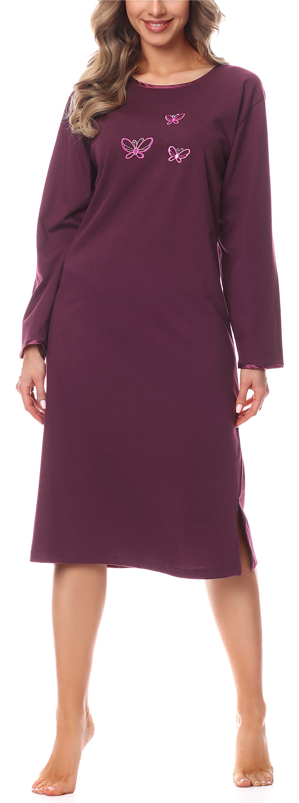 Merry Style Women's Aubergine Long Sleeve Nightdress 91Lw1 ( (Long Sleeve), Xl)