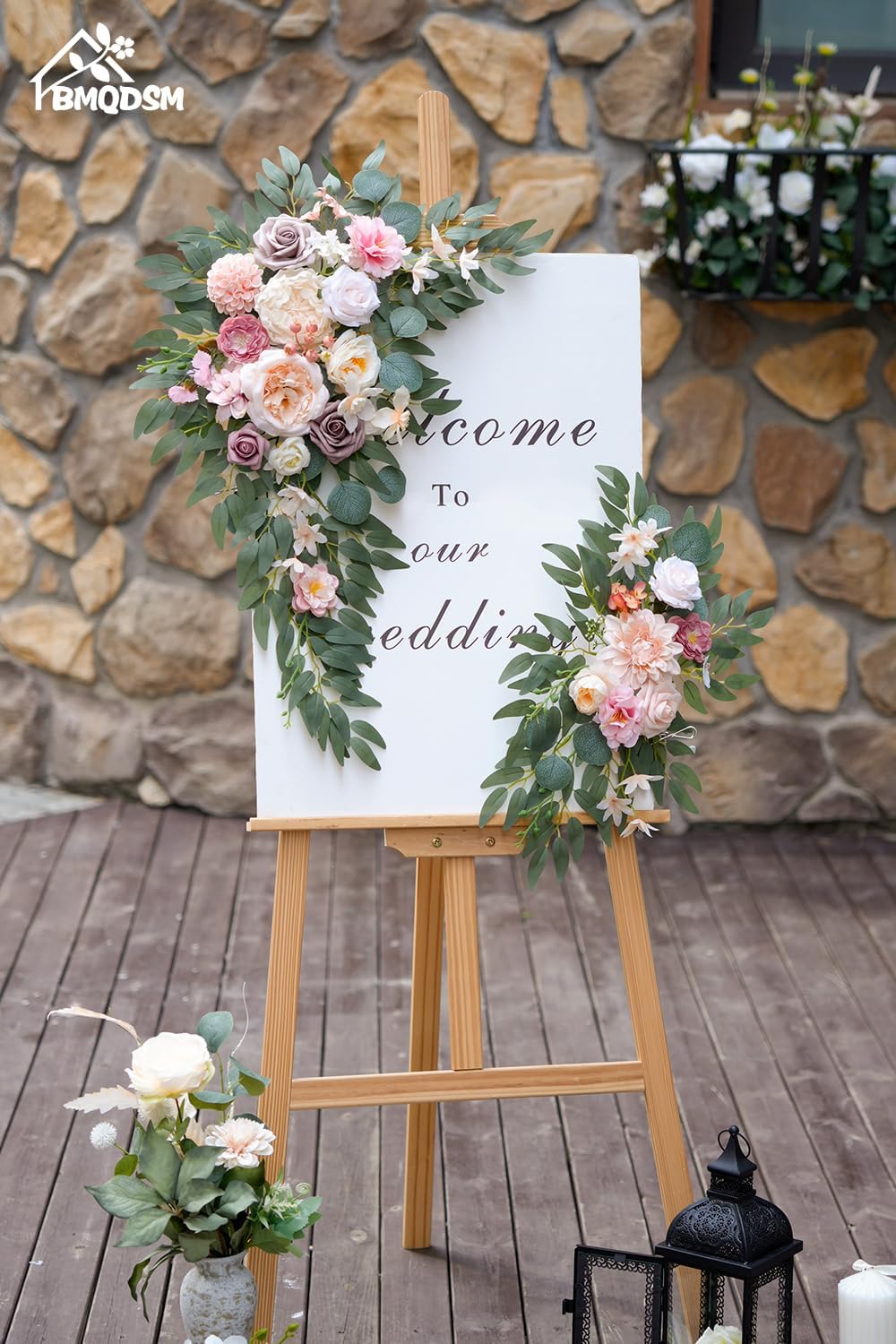 Faux Flowers Wedding Arch Flowers Kit(Pack of 2) Wedding Welcome Sign for Wedding Decor Ceremony and Reception Backdrop Decoration (Dark Pink)