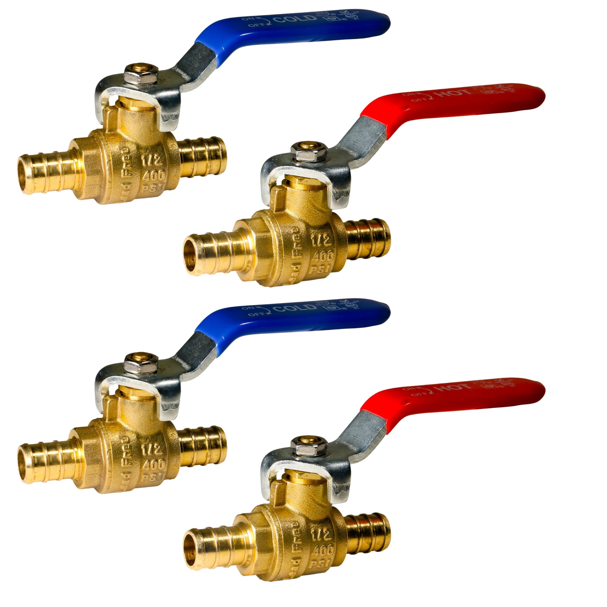 Xfitting Brass 4 Pieces 1/2" Pex Ball Valve Hot & Cold, 24-2-1&2=4X (4 Packs)