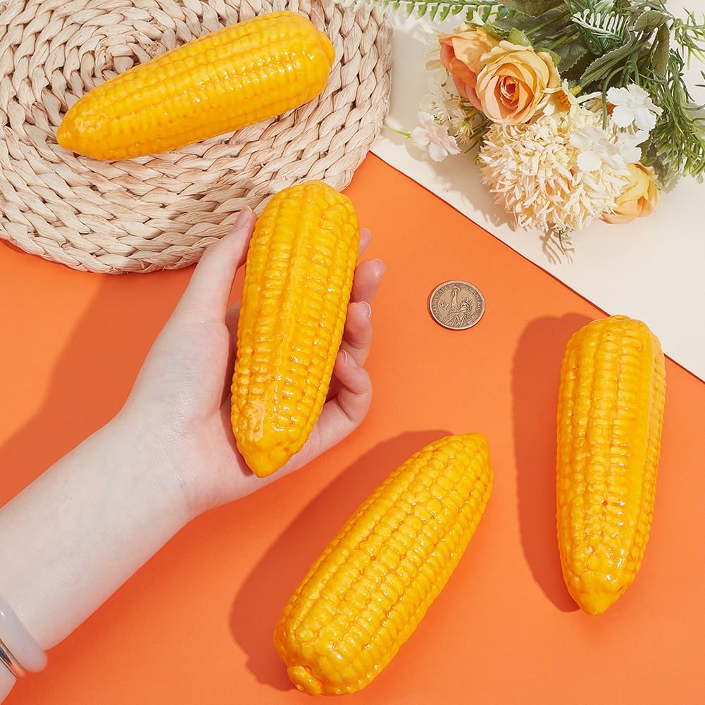 4Pcs Artificial Corn Cobs Decorations Realistic Foam Fake Corn Gold Yellow Simulation Faux Decorative Accessories for Display Harvest Farm Decor Kitchen Table Centerpiece Photography Props
