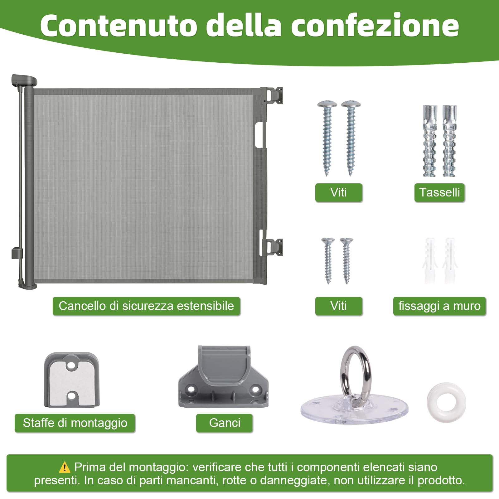 Cancelletto di Sicurezza Retrattile per Bambini 0-150 cm per Cani Scale Corridoi Interni Esterni Grigio