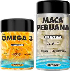 Kit 1x Maca peruana Premium 120 Caps 2500mg Lepidium Meyenii Melhora Performance Energia Resistência Homens Mulheres + 1x Ômega 3 Fish Oil 2000mg Dha Epa 60 Softgels Ultra Concentrado - Body Nutry