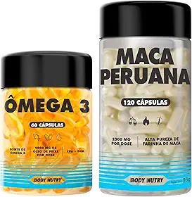 Kit 1x Maca peruana Premium 120 Caps 2500mg Lepidium Meyenii Melhora Performance Energia Resistência Homens Mulheres + 1x Ômega 3 Fish Oil 2000mg Dha Epa 60 Softgels Ultra Concentrado - Body Nutry