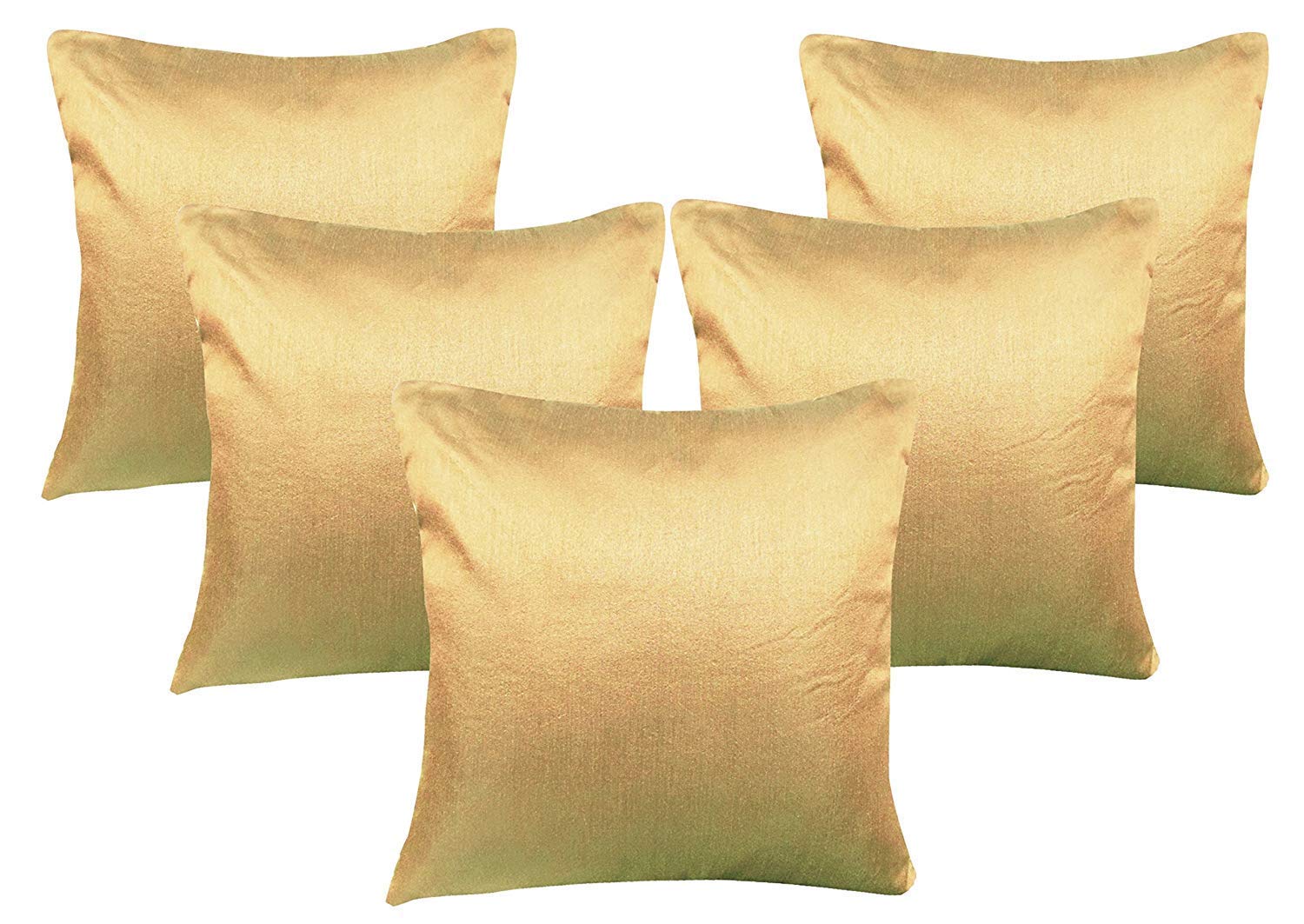 Fab Nation Latest Dupioni Silk Cushion Cover Set of 5 for Home Decor | Throw and Pillow Cover 12x12 Inches | Ideal for Sofa Bedroom Living Room Chair and Diwan | Solid Golden Color-picture-10
