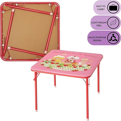 Miniatura 5 de Strawberry Shortcake - Juego de mesa y silla de actividades para niños, juego de muebles de 3 piezas con 1 mesa cuadrada y 2 sillas plegables, juego