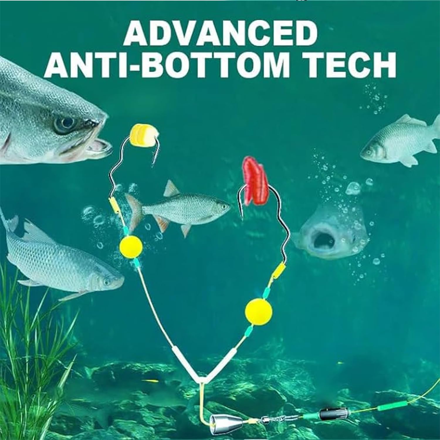 Ganchos dobles de pesca, juego de anzuelos de doble reversa, juego de anzuelos de pesca de doble reversa, anzuelos de pesca antienredos, línea inferior inversa, flotación libre, evitando el agua, la
