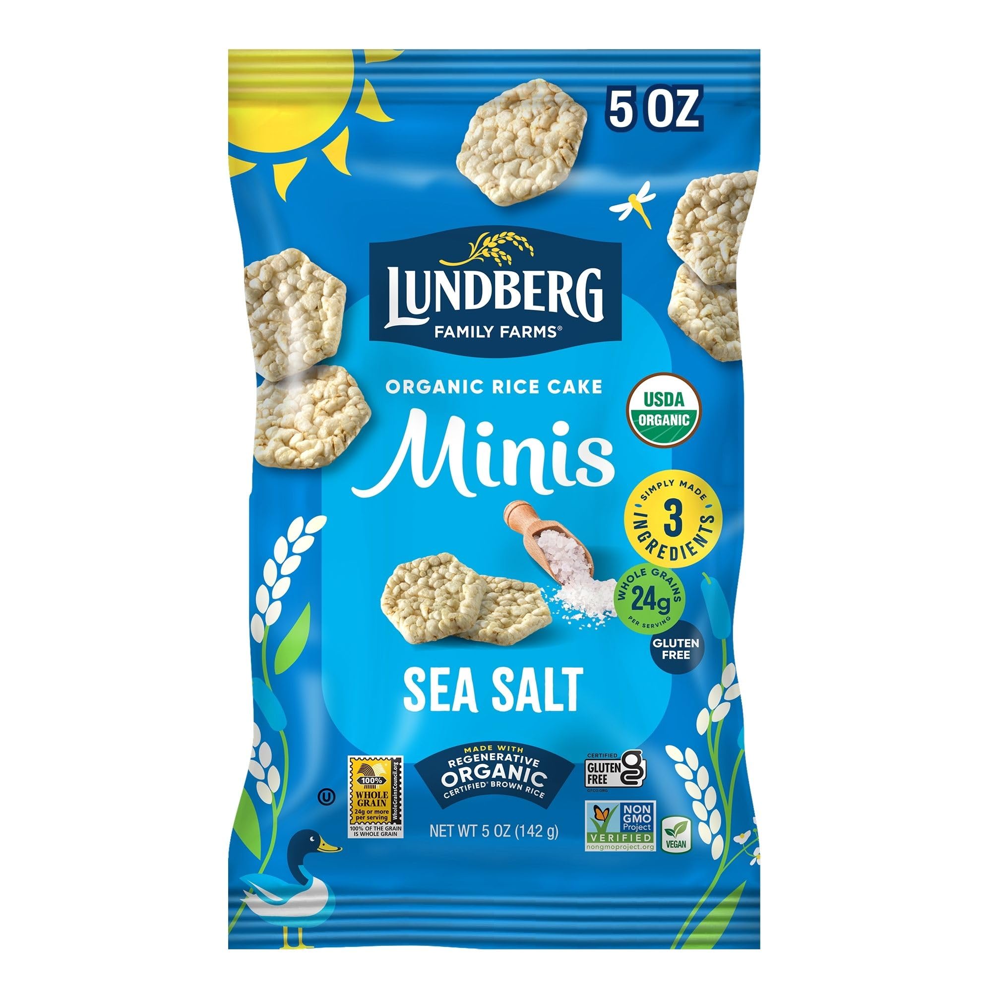 Lundberg Organic Rice Cake Minis, Original Sea Salt – Mini Rice Cakes, Healthy Snacks for Adults and Kids, Vegan Snacks, Gluten-Free, Healthy Food for Snacking & Dipping, 5 Oz