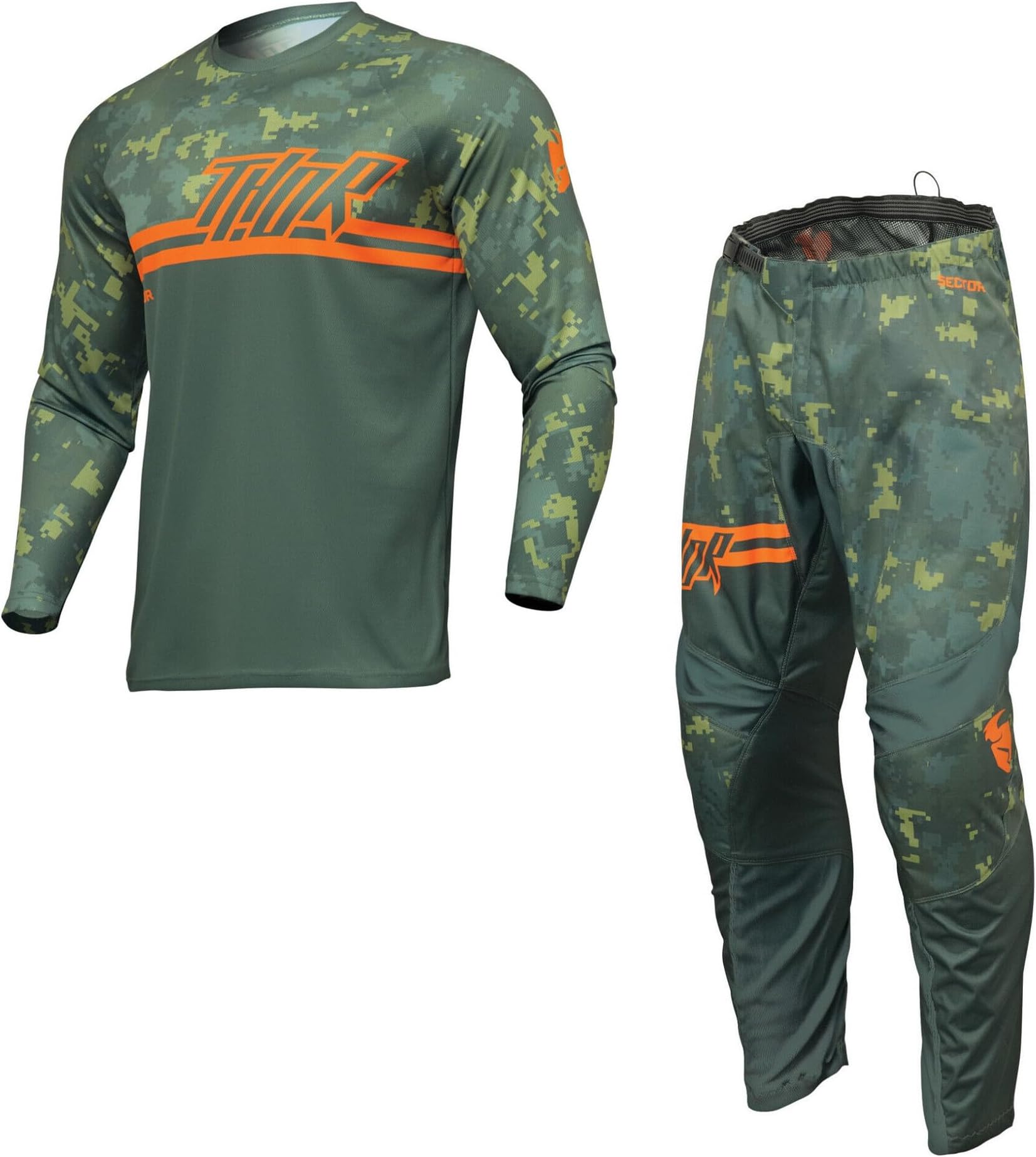 2024 Thor MX Sector Digi Adults Motocross Suit Camo Green Off Road Motorcycle Jersey Trouser MTB Quad Dirt Bike ATV Enduro BMX Top and Pants