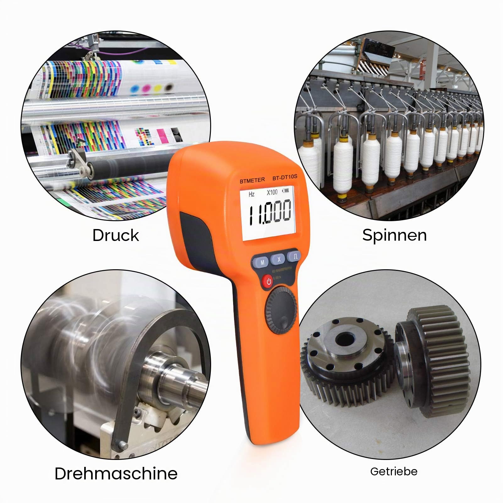 BTMETER Digital Handheld Stroboscope BT-DT10S, LED Flash Strobe Tachometer,60~49999 FPM Speedometer Hz Velocity Tester,Non Contact Rotational Speed Analyzer for Gear Print Spin