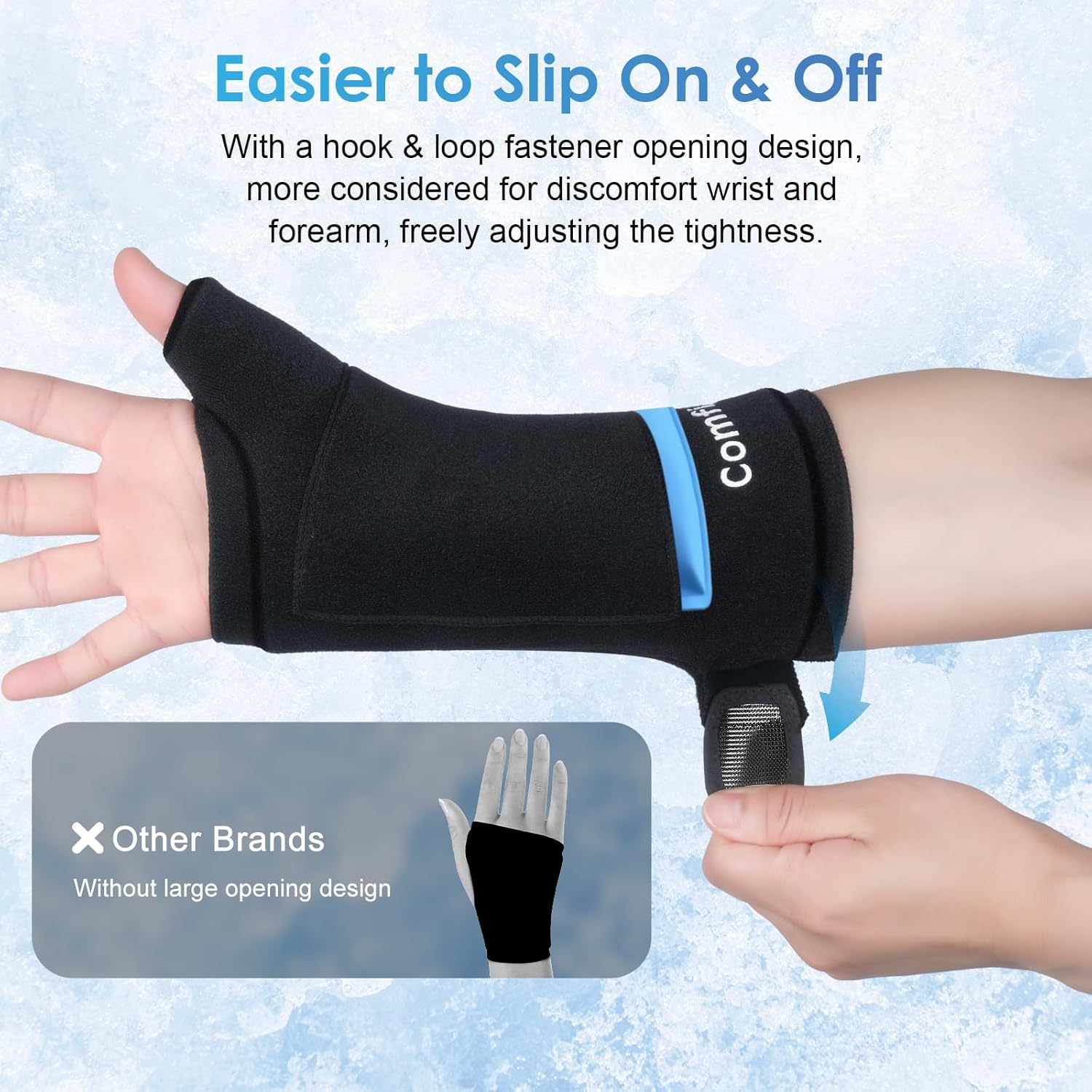 ComfiTECH Dual-Gel Wrist & Thumb Ice Pack Wrap with Extended 30-Min Cooling & Wider Coverage for Forearm, Detachable Cold Pack & Carpal Tunnel Hand Ice Sleeve for Better Putting On & Off, 2 Packs, L