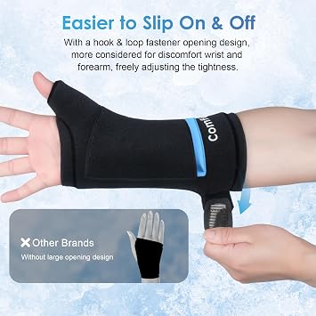 ComfiTECH Dual-Gel Wrist Thumb Ice Pack Wrap with 30-Min Cooling, Large