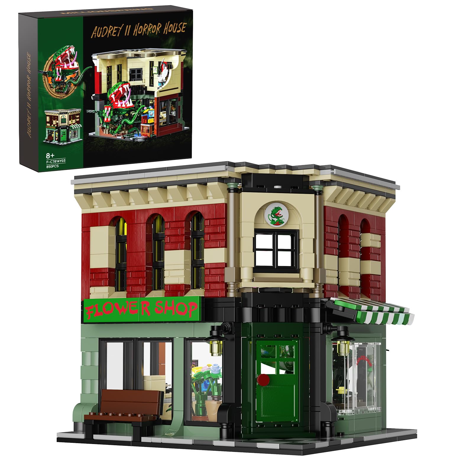 Audrey 2 Piranha Plant House Flower Shop Building Set, Horror Shop Piranha Flower Kit Compatible with Lego, Creative Toys Set Halloween Christmas Birthday Gift for Fans Boys and Girls 8+ (850 pcs)