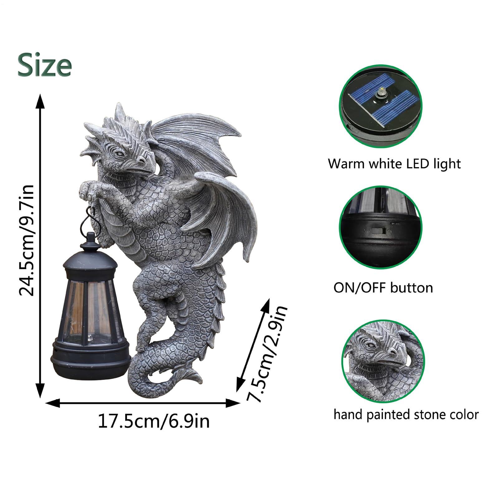 Figurina Del Drago Da Giardino - Statua Del Drago Solare | Scultura Di Draghi Unici Con Lanterna | Statue Esterne Resistenti Alle Intemperie Per Il Giardino Prato Da Patio Balcone | Regalo Di
