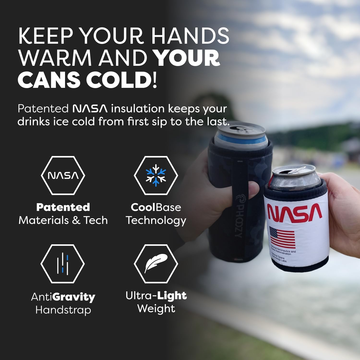 PHOOZY Insulated Can Cooler for 12 oz Cans - Patented Drink Sleeve with NASA-Inspired Technology - Keeps Beer, Soda & Sparkling Water Cold Longer - Lightweight Outdoor Can Holder - Space White