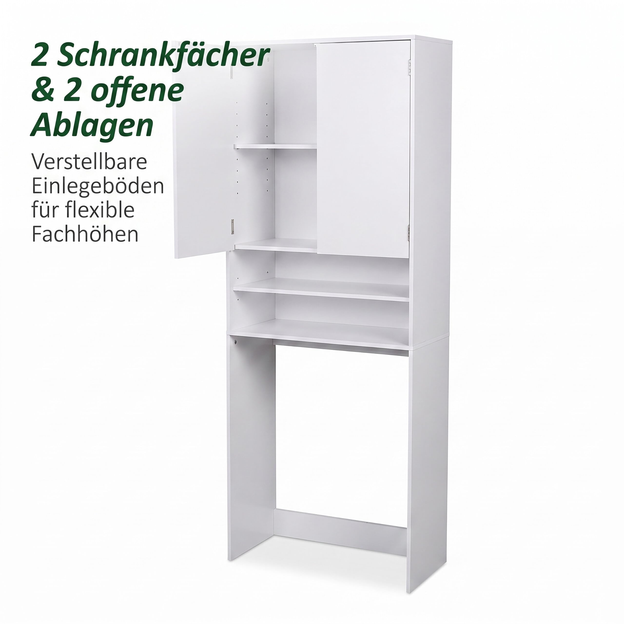 Relaxdays Waschmaschinenschrank, 4 Fächer, Regal über Waschmaschine, Trockner, Toilette, HxBxT: 174 x 63,5 x 30 cm, weiß