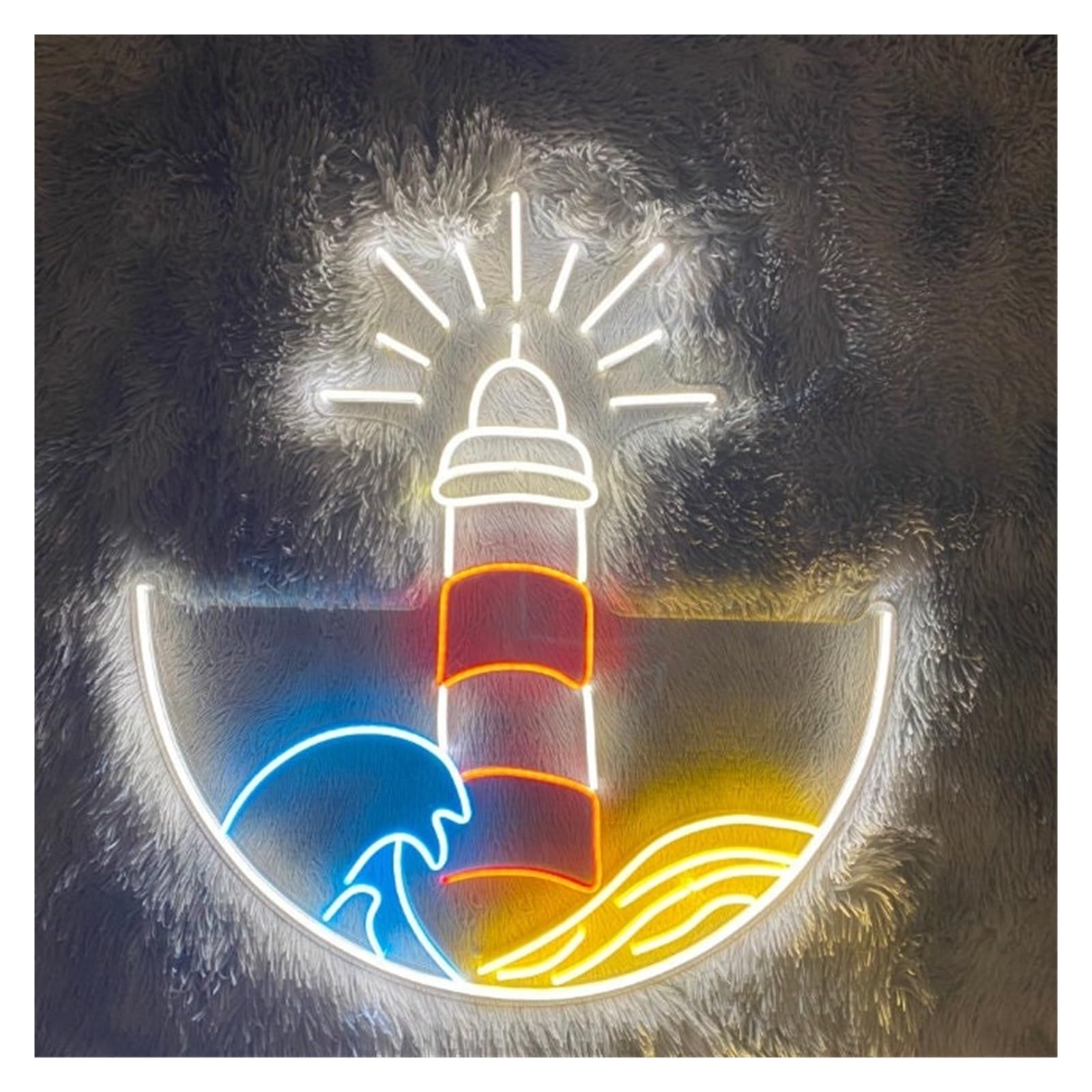 Hanging Art Neon Signs Lighthouse Neon Sign Wave Seaside Beacons LED Light Dimmable For Party Bedroom Living Room Club Wall Decor 45cm