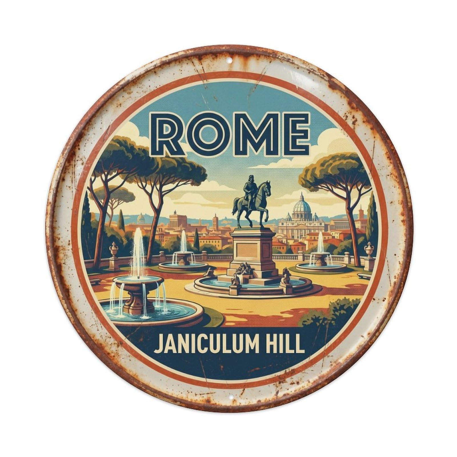 Rome Italy City Landmark Travel Janiculum Vintage Metal Tin Sign