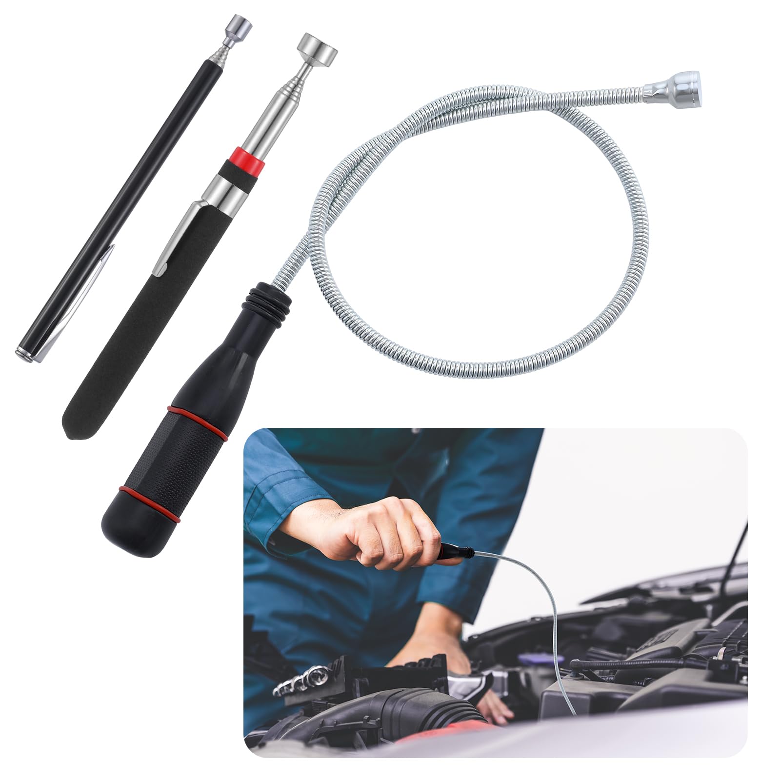 saerryor 3 Pack Telescopic Magnetic Pickup Tool with Pocket Clip, Extendable Pickup Tools with Strong Magnetism Tips, Flexible Magnet for Picking up Pins Screws Nuts, Extending Retrieval