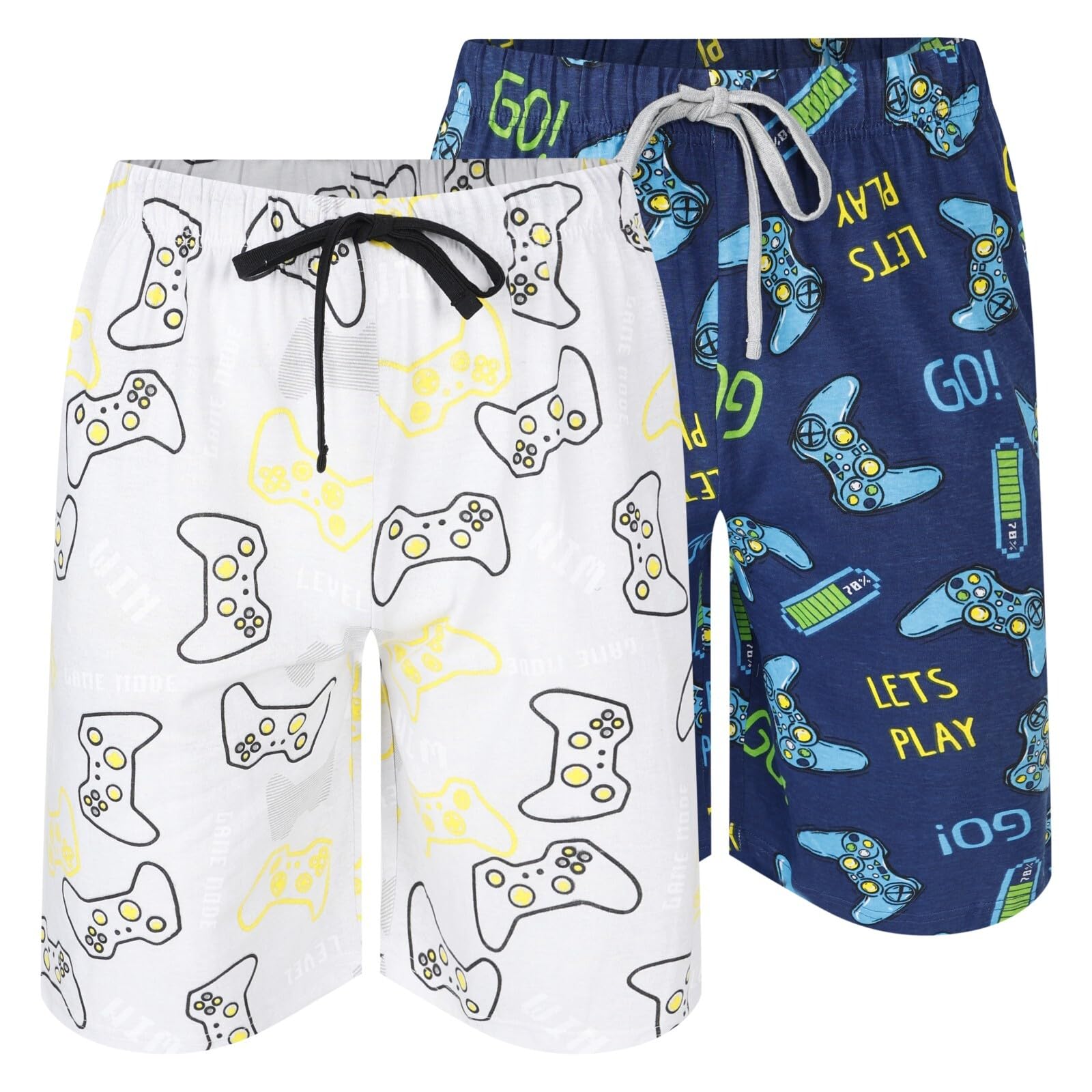 North East Mens 2 Pack Pyjama Shorts Novelty Beer Game Donuts M to 2XL Lounge Sleep Shorts (Lets Play-XL)