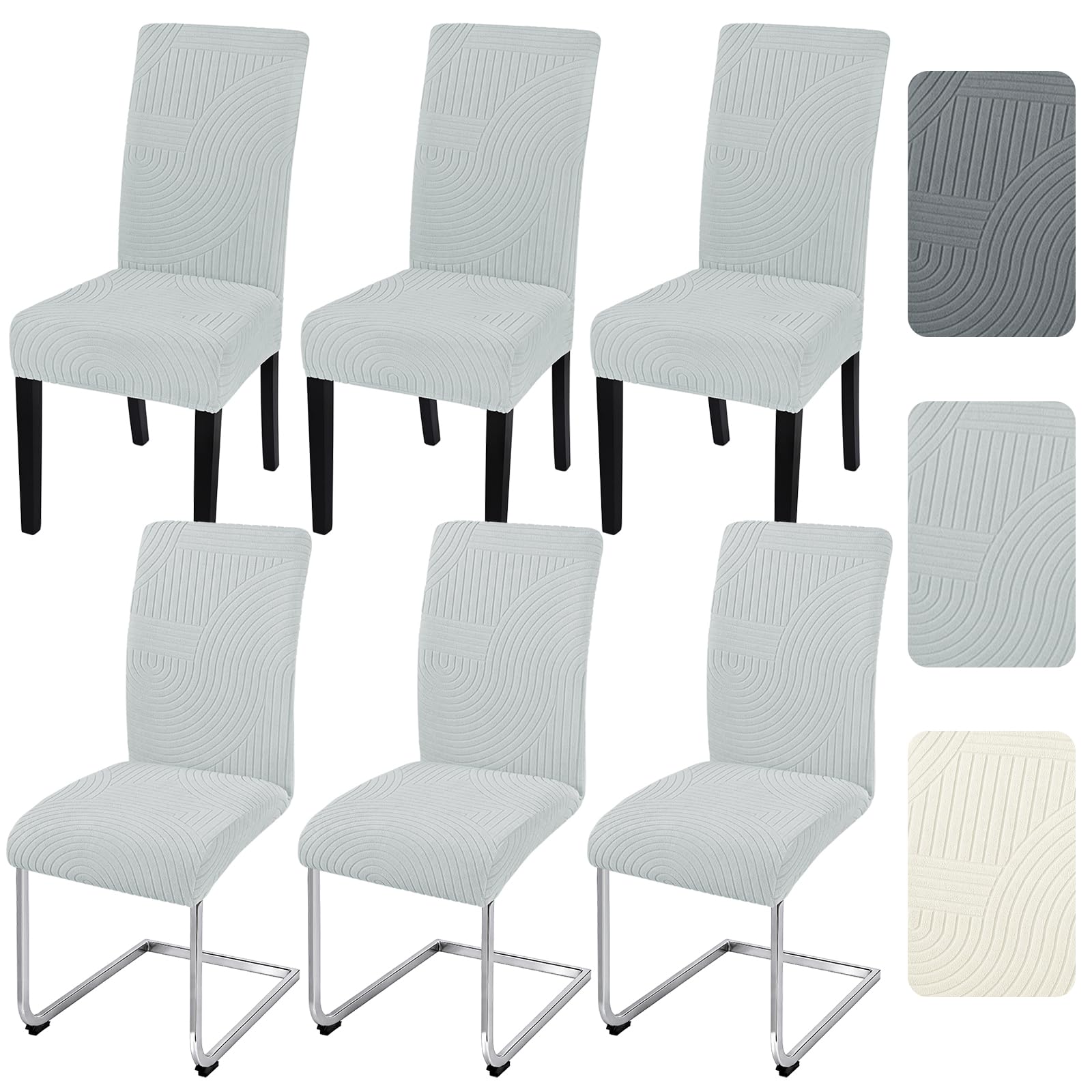 Alishomtll Dining Chair Covers Set of 6 Stretch Streaks Chair Slipcovers for Dining Chairs Jacquard Elastic Removable Washable Dining Room Chair Protector for Kitchen Hotel Banquet (Light Grey, 6 pcs)