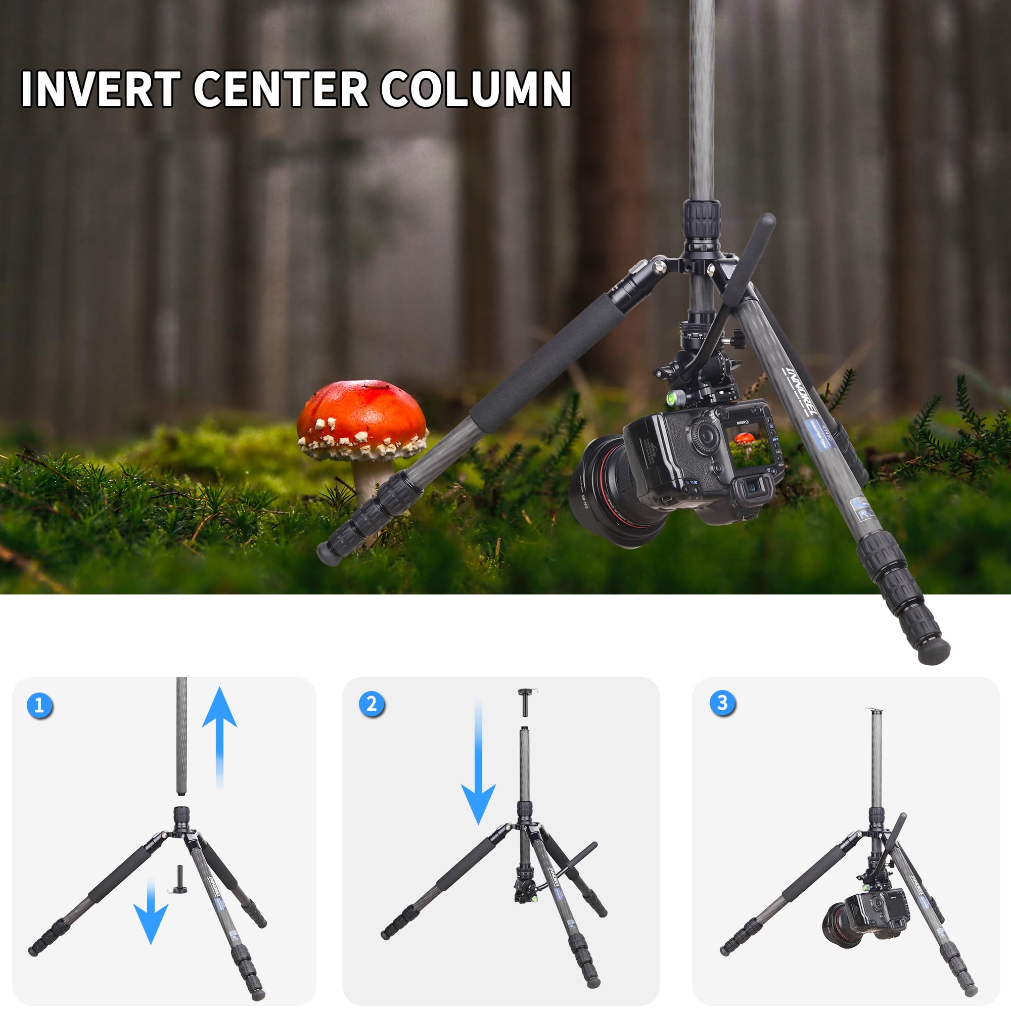 INNOREL RT45C+F10 - Trípode portátil de fibra de carbono de 10 capas profesional, compacto, ligero, trípode para cámara réflex digital, videocámara con mini cabezal de video fluido de amortiguación