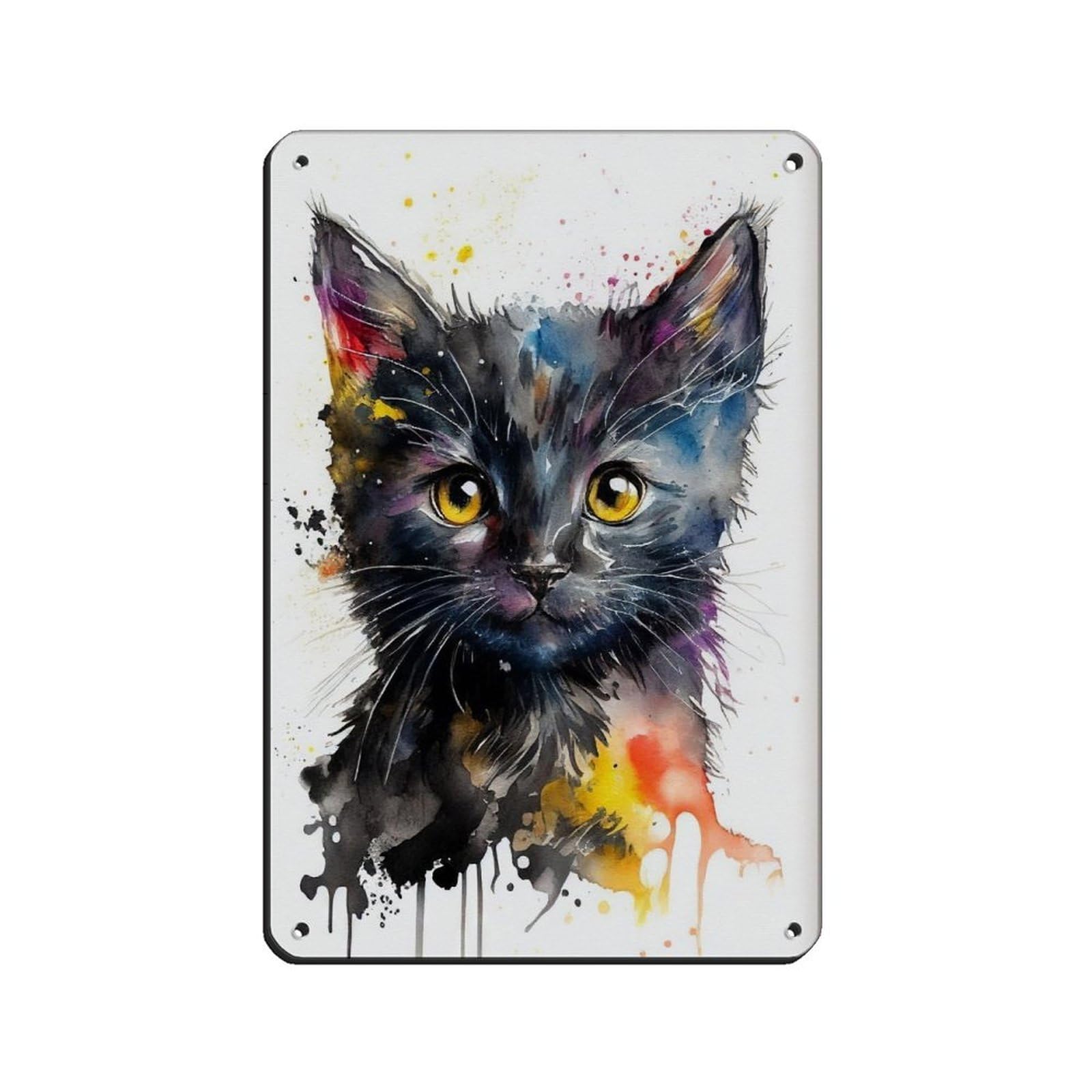 Watercolour Kitten Portrait Poster Tin Sign Vintage Metal Pub Club Cafe Bar Home Wall Art Decoration Poster Retro 8x12inch(20x30cm)