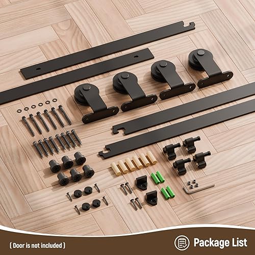 Miniatura 6 de CCJH 12FT Sliding Barn Door Hardware Kit, Heavy Duty, Smoothly and Silently, Easy to Install, Fit 36" Width Double Door Panel, T-Shaped Style Black