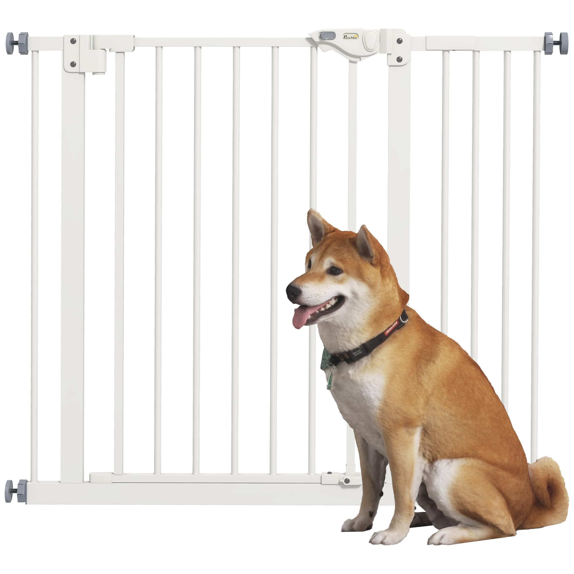 Pawhut White Dog Gate, Pressure Fit Stair Gate With Auto Closing Door, For Doorways, Hallways, 74-94Cm Openings,