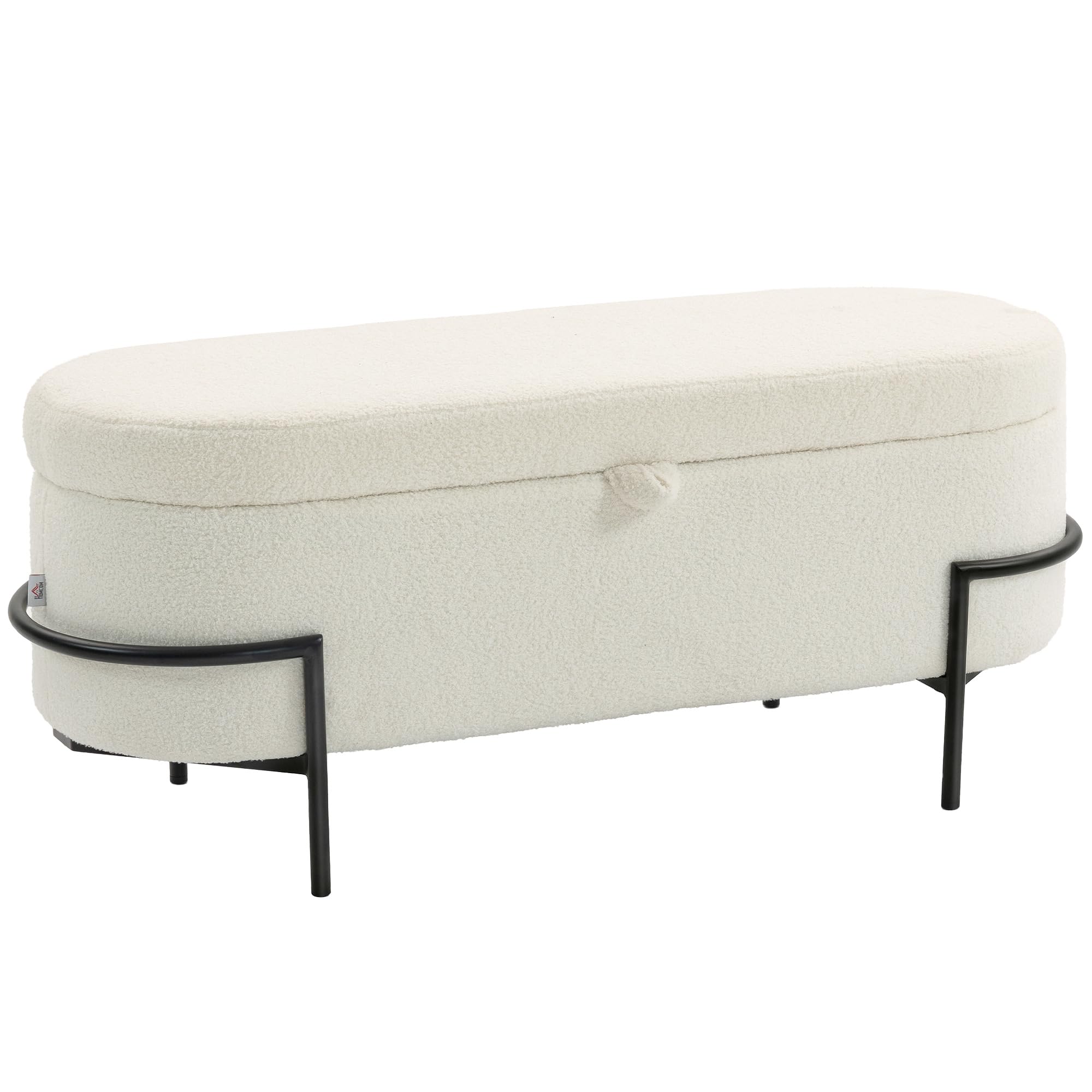HOMCOM Banc de Rangement en Tissu Bouclette 114,5 x 40 x 48 cm Crème