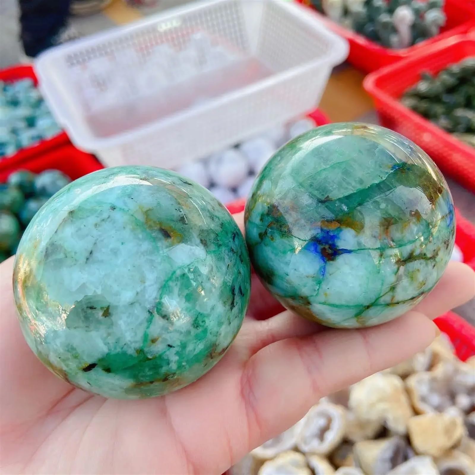 KatLin Esfera de Piedras Decorativas de Reiki Natural de Cristal de Bola de luz de Luna Verde Adornos (Size : 60-70mm)
