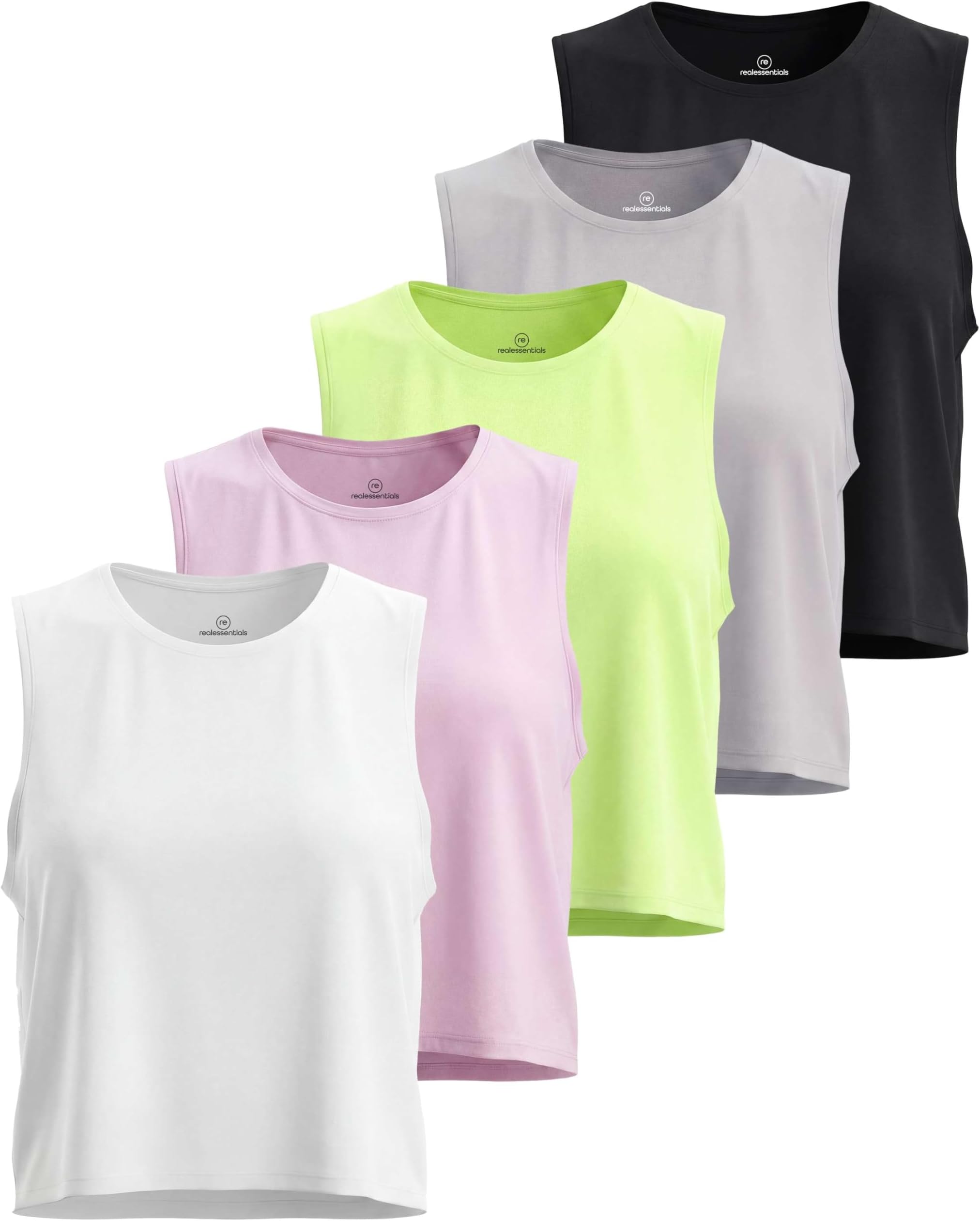 5 Pack: Women's Dry Fit Crop Summer Tank Top - Gym Yoga Workout Sports Tee (Available in Plus Size)