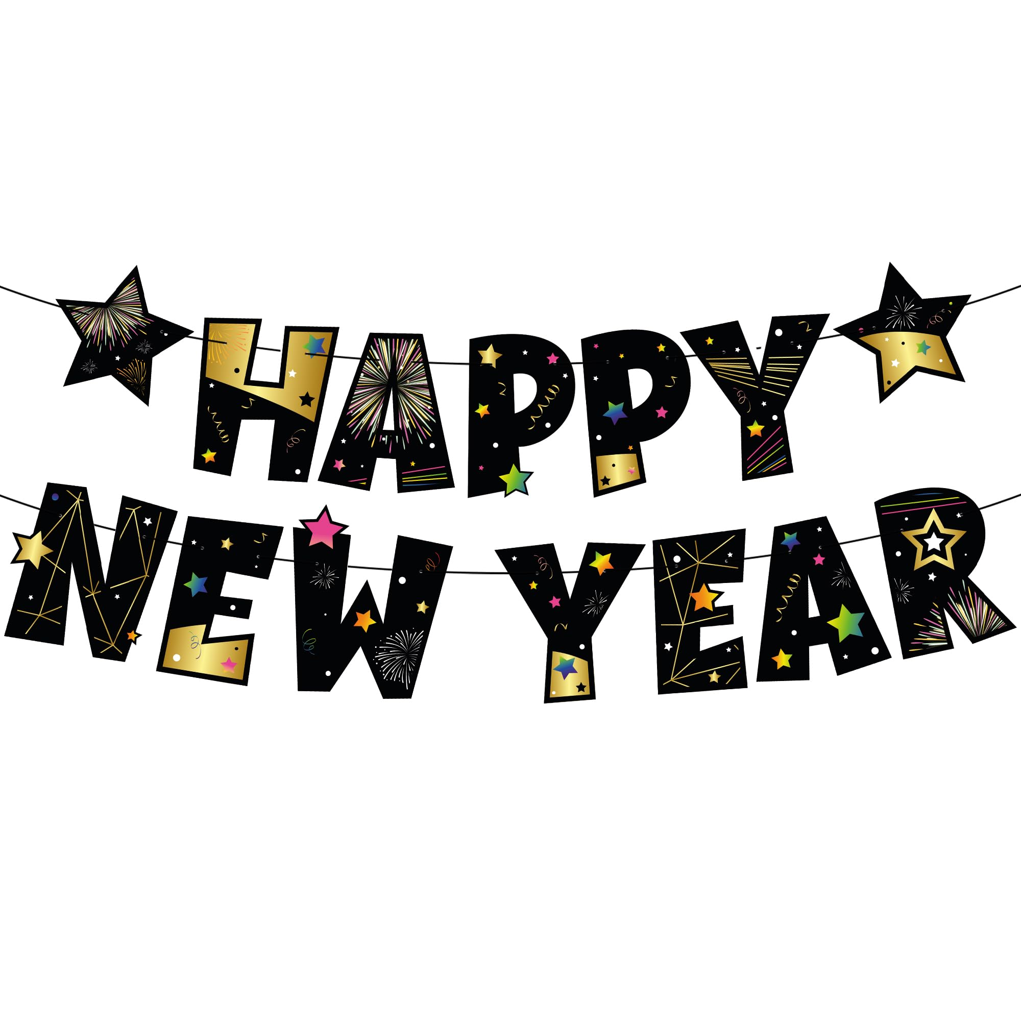 KatchOn, Gold and Black Happy New Year Banner - Big, 10 Feet | Happy New Year Backdrop, New Years Eve Party Supplies 2025 | New Years Eve Banner for Happy New Years Decorations 2025 | NYE Decorations