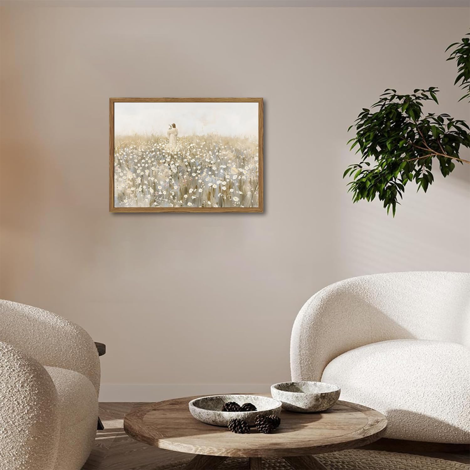 Framed Jesus and Lamb Canvas Wall Art, Christian Jesus Leaves the 99 Sheep Paintings Wall Decor, Lost Lamb Pictures Canvas Prints Religious Home Decor for Church Prayer Room Living Room 12x16 Inch - Image 7
