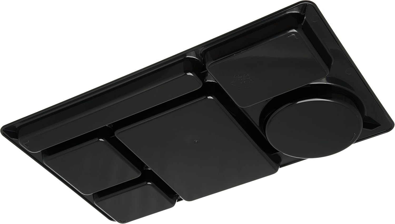 Carlisle FoodService Products Space Saving Tray Lunch Tray with Six Compartments for Schools, Hospitals, and Restaurants, Plastic, 15 x 9 Inches, Black