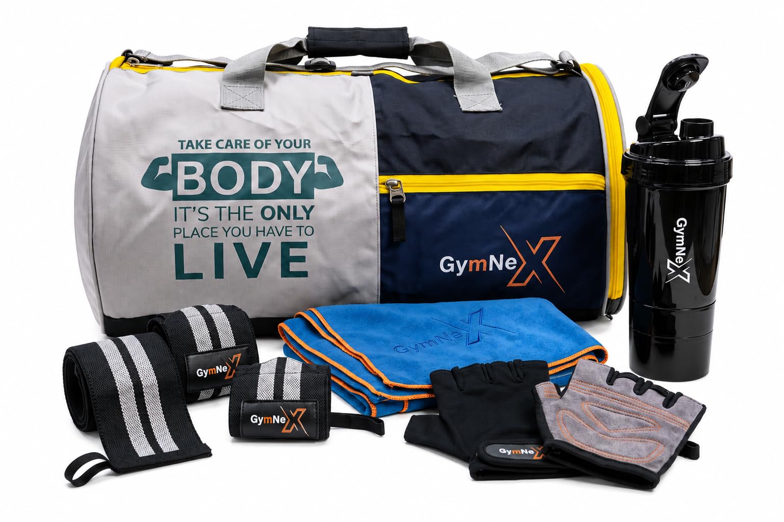 All-in-One Gym Essentials Combo - Grey Forge, 18 L Gym Duffel Bag with Shoe Pocket+Wrist Band+Spider 500 ml Protein Shaker+Microfiber Towel+Gym Gloves for Men & Women for Gym & Fitness-image-49